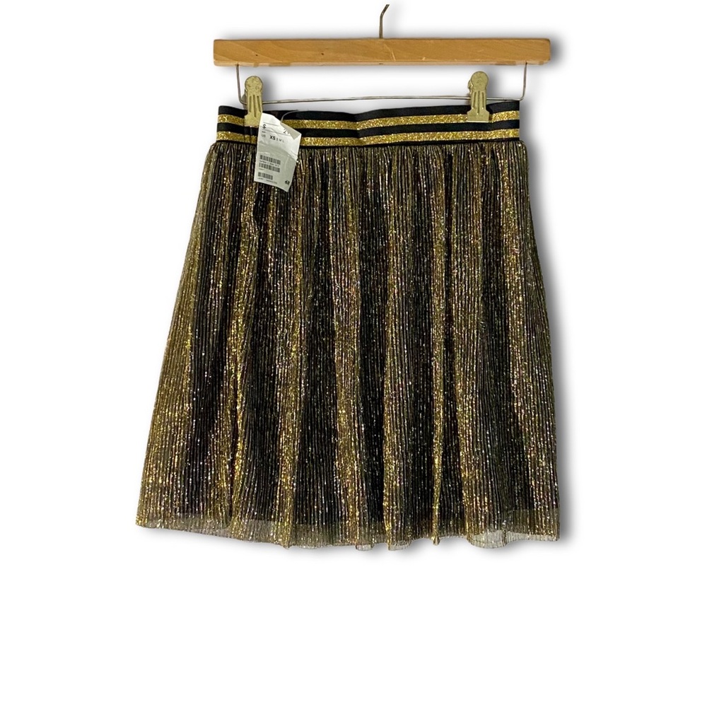 NWT H&M Divided Black/Gold Lined Metallic Crinkle Mini Skirt